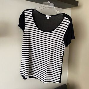 Charming Charlie Black and White Stripe T Shirt with Solid Black Back Size M